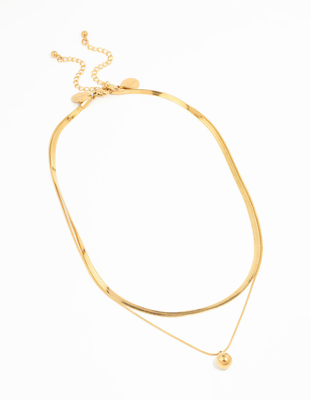 Waterproof Gold Plated Stainless Steel Layered Ball & Snake Chain Necklace