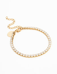 Waterproof Gold Plated Stainless Steel Cubic Zirconia Tennis Bracelet - link has visual effect only