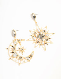 Gold Celestial Diamante Drop Earrings - link has visual effect only
