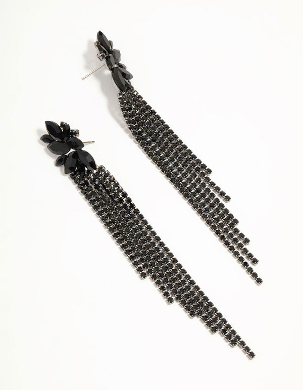 Black Diamante Cupchain Drop Earrings