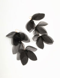 Black Chiffon Fabric Petal Leaf Drop Earrings - link has visual effect only