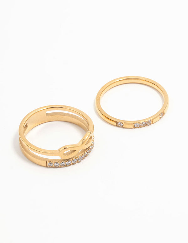 Waterproof Gold Plated Stainless Steel Infinity Rings 2-Pack