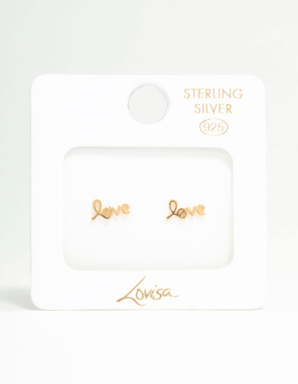 Gold Plated Sterling Silver Love Stud Earrings
