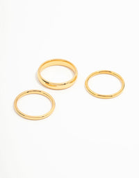 Showcasing waterproof gold plated stainless steel fanned stacking rings in a 3-pack front view - link has visual effect only