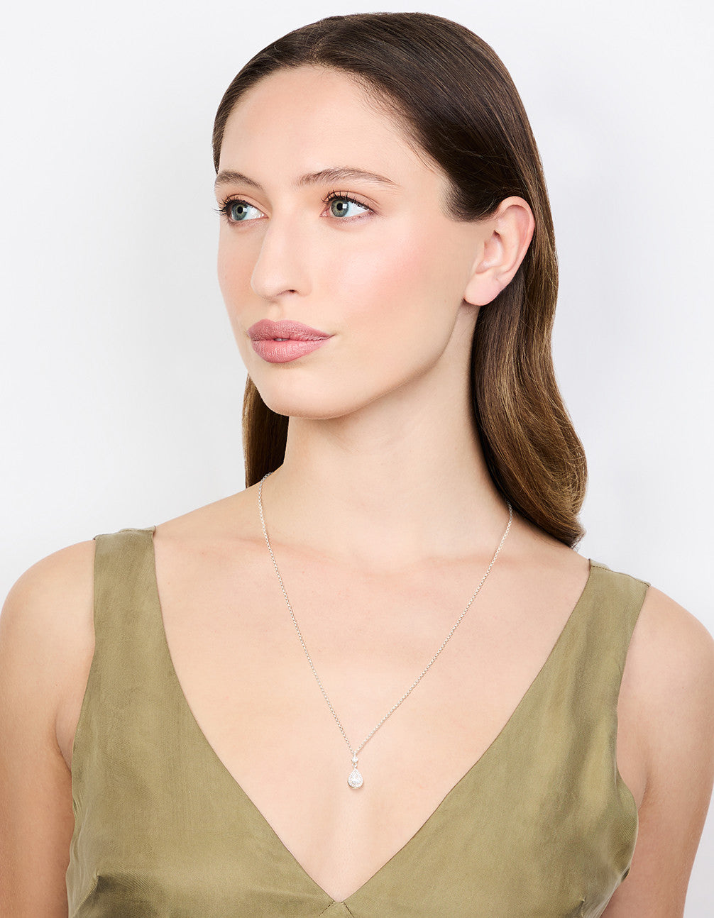 Silver Pear Cubic Zirconia Pendant Necklace