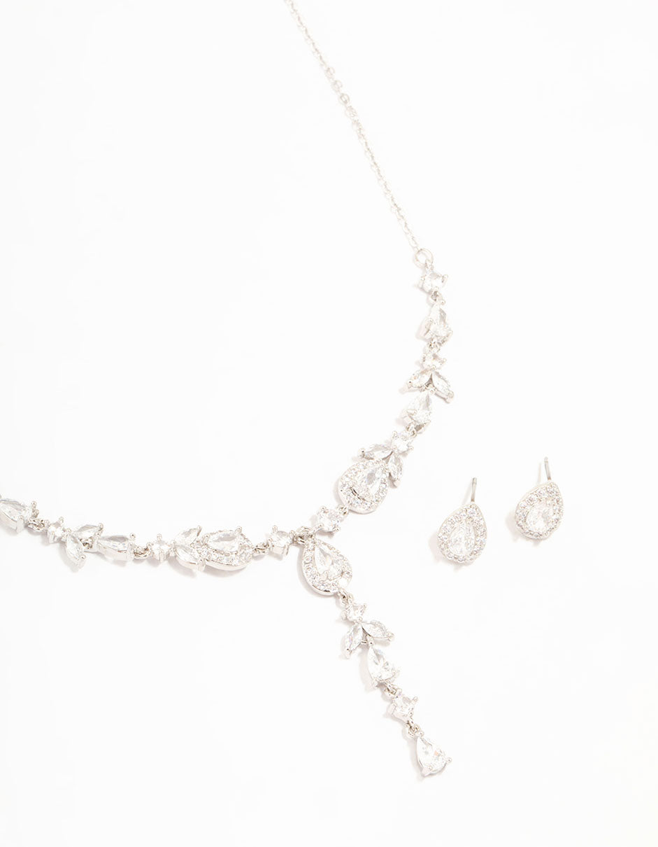 Silver Cubic Zirconia Vine Necklace & Earrings Set