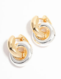 Gold & Silver Plated Double Rondell Huggie Drop Earrings - link has visual effect only