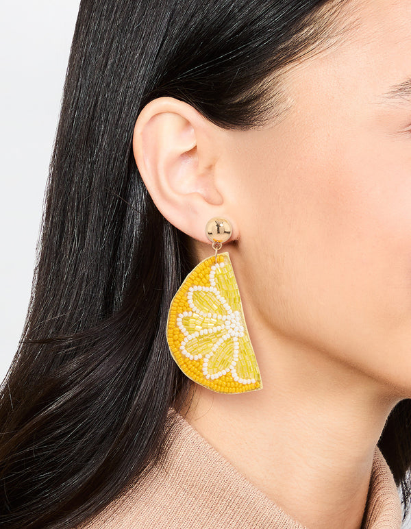 Yellow Beaded Lemon Drop Earrings
