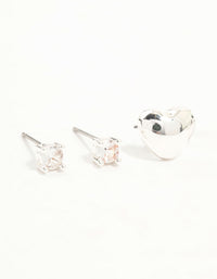 Silver Cubic Zirconia Chubby Heart Stud & Hoop Earrings 3-Pack - link has visual effect only