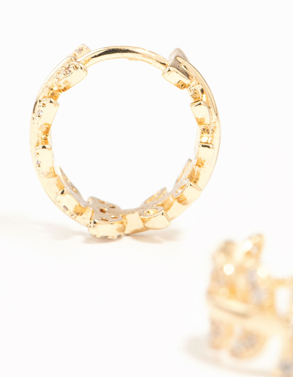 Gold Cubic Zirconia Leafy Huggie Earrings