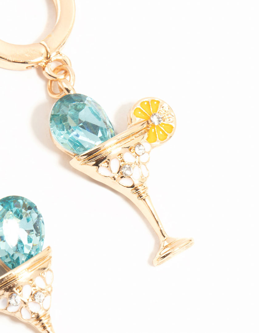Gold Cocktail Drop Huggie Earrings