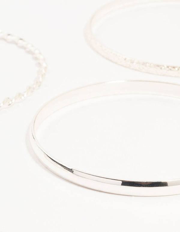 Silver Twisted Bangles 4-Pack