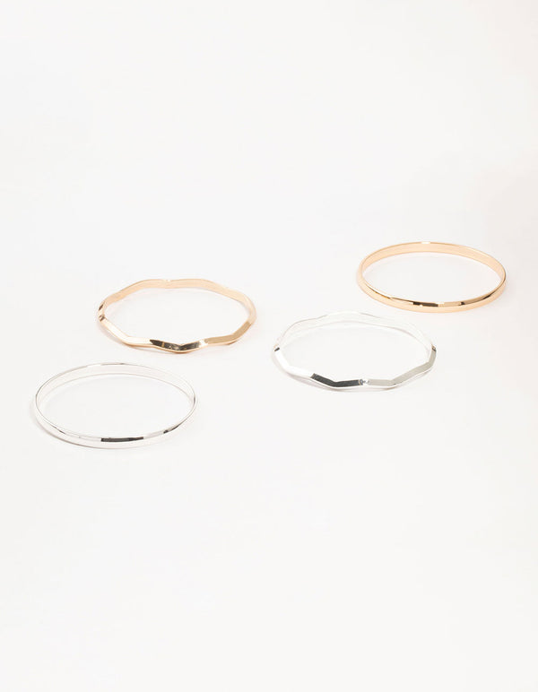 Mixed Metals Plain & Wavy Bangles 4-Pack