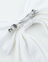 White Sequin Fabric Medium Bow Clip - link has visual effect only