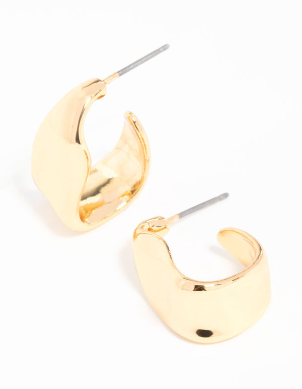 Gold Plated Wavy Molten Hoop Earrings