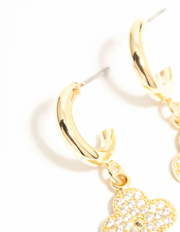 Gold Plated Cubic Zirconia Flower Drop Earrings