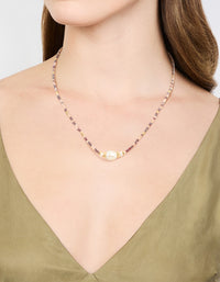 Gold Freshwater Pearl & Mini Purple Bead Necklace - link has visual effect only
