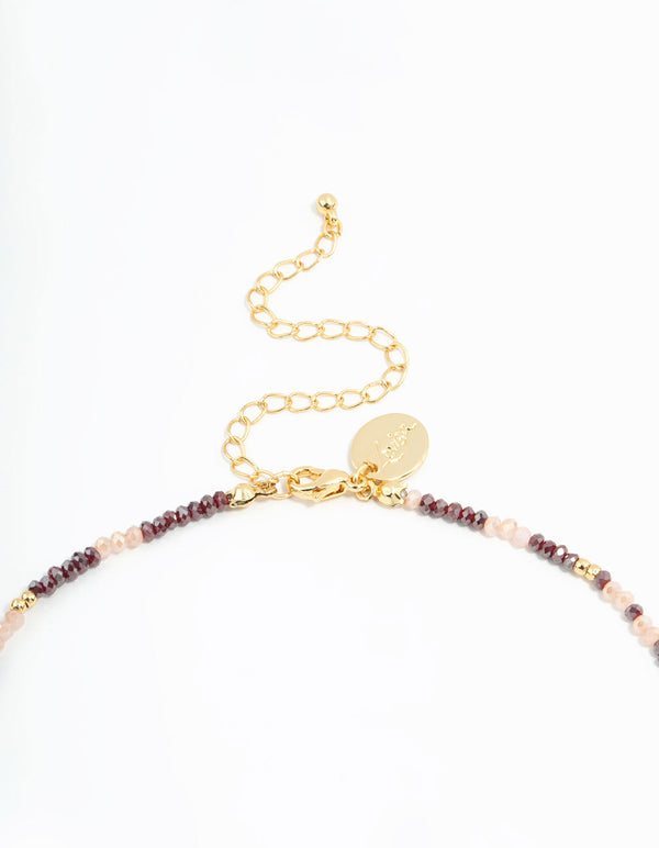 Gold Freshwater Pearl & Mini Purple Bead Necklace