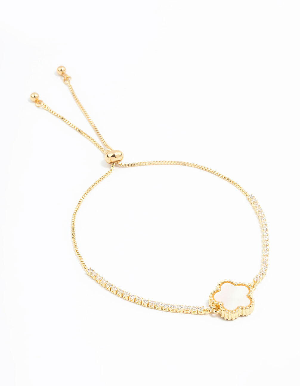 Gold Plated  Mini Cubic Zirconia Flower Toggle Bracelet