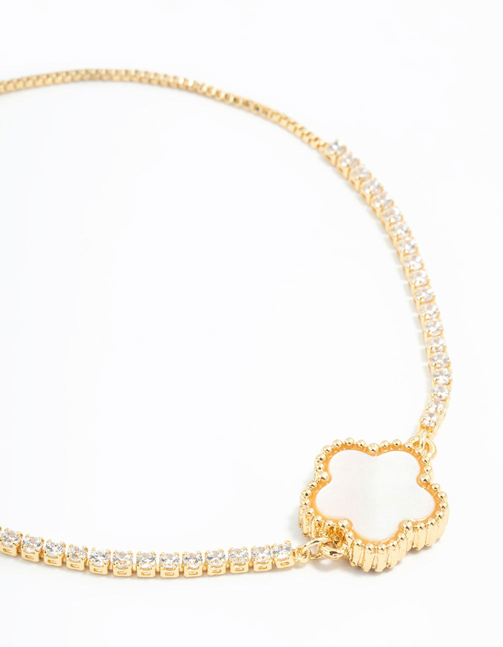 Gold Plated  Mini Cubic Zirconia Flower Toggle Bracelet