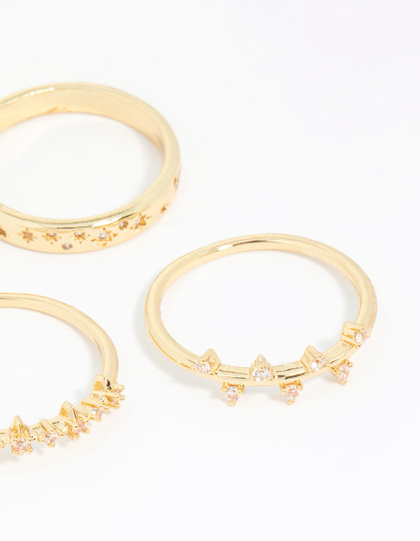 Gold Plated Cubic Zirconia Cluster Rings 3-Pack