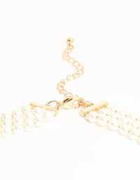 Gold Plated Pearl Triple Row Layered Necklace - link has visual effect only