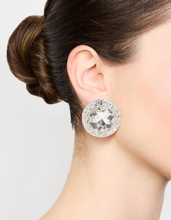 Silver Circle Diamante Stud Earrings