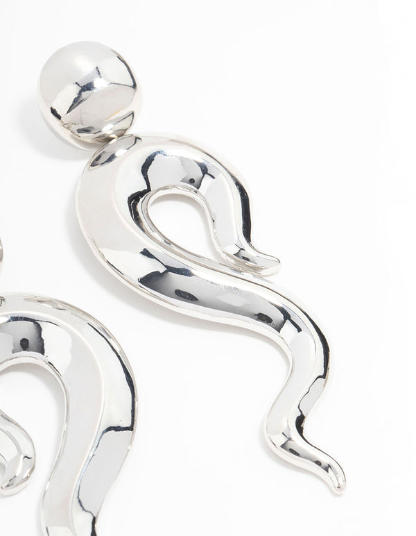 Silver Plated Long Swirl Stud Earrings