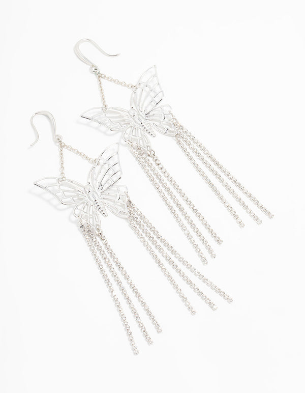 Silver Butterfly Cupchain Drop Earrings