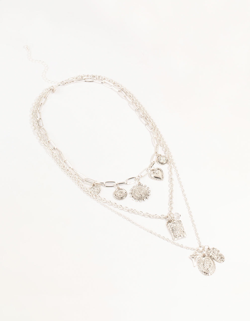 Silver Heart, Sun & Diamante Charm Layered Necklace