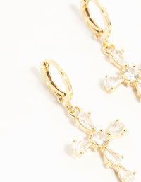 Gold Cubic Zirconia Cross Huggie Earrings - link has visual effect only