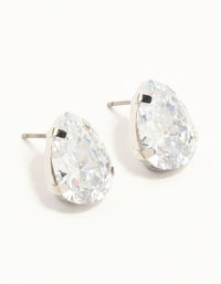 Silver Large Teardrop Cubic Zirconia Stud Earrings - link has visual effect only