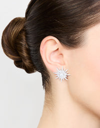 Silver Cubic Zirconia Spiky Star Stud Earrings - link has visual effect only