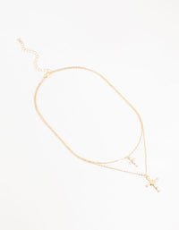 Gold Cubic Zirconia Cross Layered Necklace - link has visual effect only