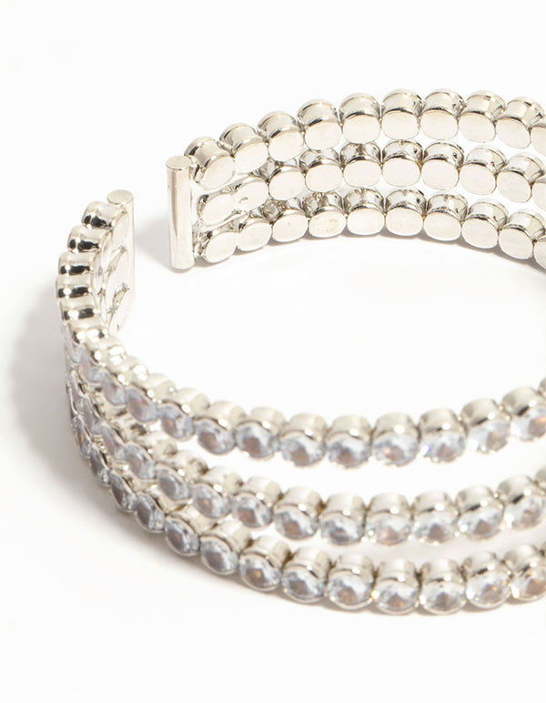 Silver Cubic Zirconia Layered Wrist Cuff