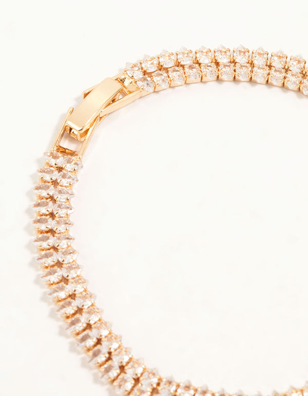 Gold Teardrop Cubic Zirconia Layered Tennis Bracelet