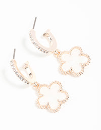 Rose Gold Plated Diamante Flower C Hoop Earrings - link has visual effect only