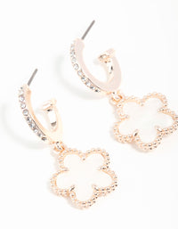 Rose Gold Plated Diamante Flower C Hoop Earrings - link has visual effect only