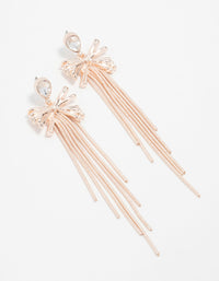 Rose Gold Rose Diamante Bow Chain Drop Earrings - link has visual effect only