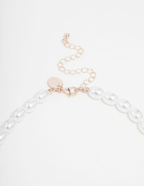 Rose Gold Pearl Heart Pendant Necklace