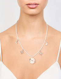 Rose Gold Acrylic Pearl Celestial Diamante Charm Necklace - link has visual effect only