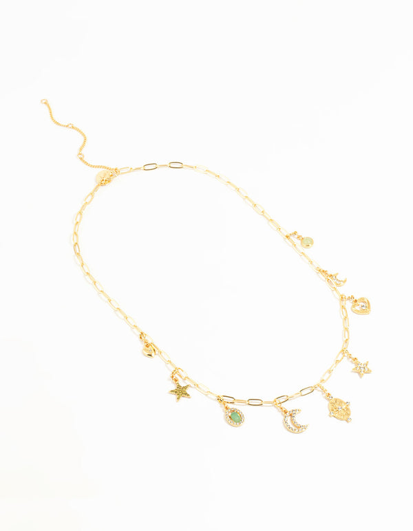 Gold Plated Celestial Charm Necklace
