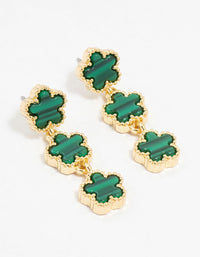Gold Plated Emerald Flower Trio Drop Earrings - link has visual effect only