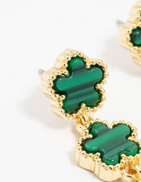Gold Plated Emerald Flower Trio Drop Earrings - link has visual effect only