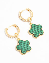 Gold Plated Emerald Flower Hoop Drop Earrings - link has visual effect only