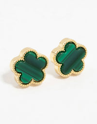 Gold Plated Emerald Flower Stud Earrings - link has visual effect only