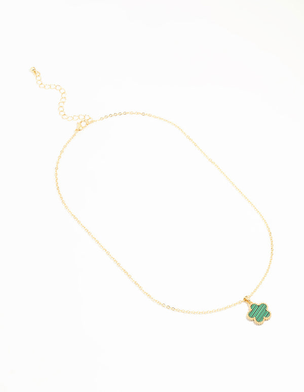 Gold Plated Emerald Flower Pendant Necklace