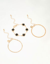 Gold Black Flower & Chain Bracelets 3-Pack - link has visual effect only
