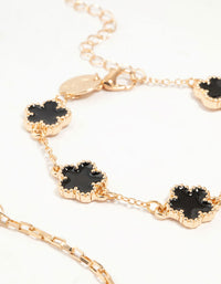 Gold Black Flower & Chain Bracelets 3-Pack - link has visual effect only