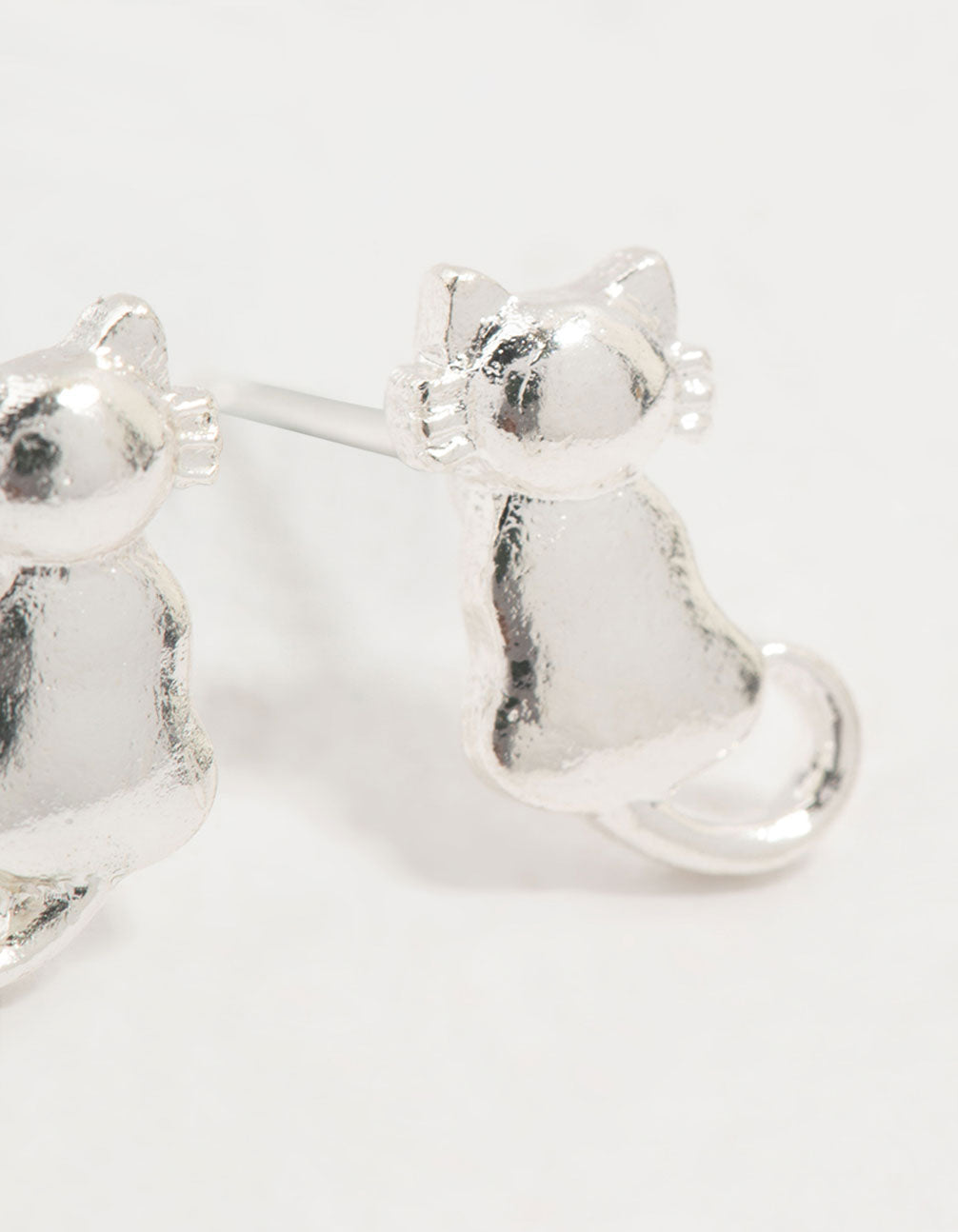 Silver Cat Stud Earrings